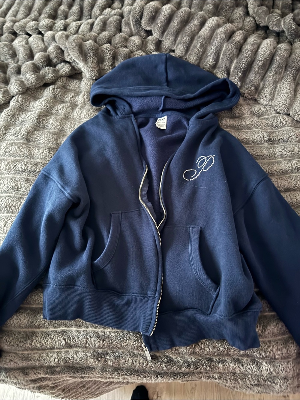 PINK Victoria's Secret Navy Blue Zip-Up Hooded Sweatshirt